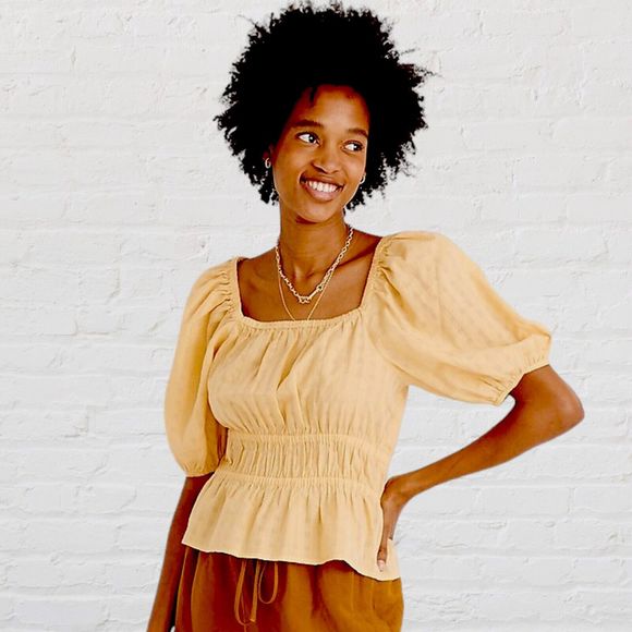 Madewell Tops - Madewell Top Women’s Size Large Smocked-Waist Crop Top Light Yellow Shirt